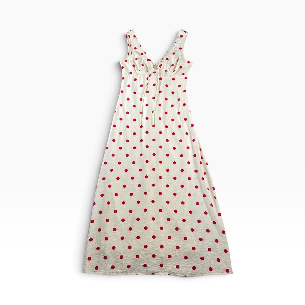 Jessica Simpson Womens Red Polka Dot V-Neck Maxi Dress Sz Large Cream Sleeveless